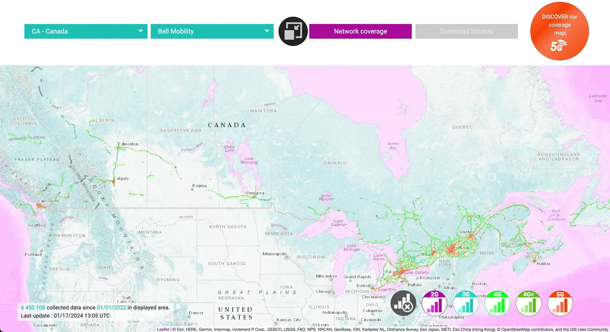 پوشش شبکه بل کانادا