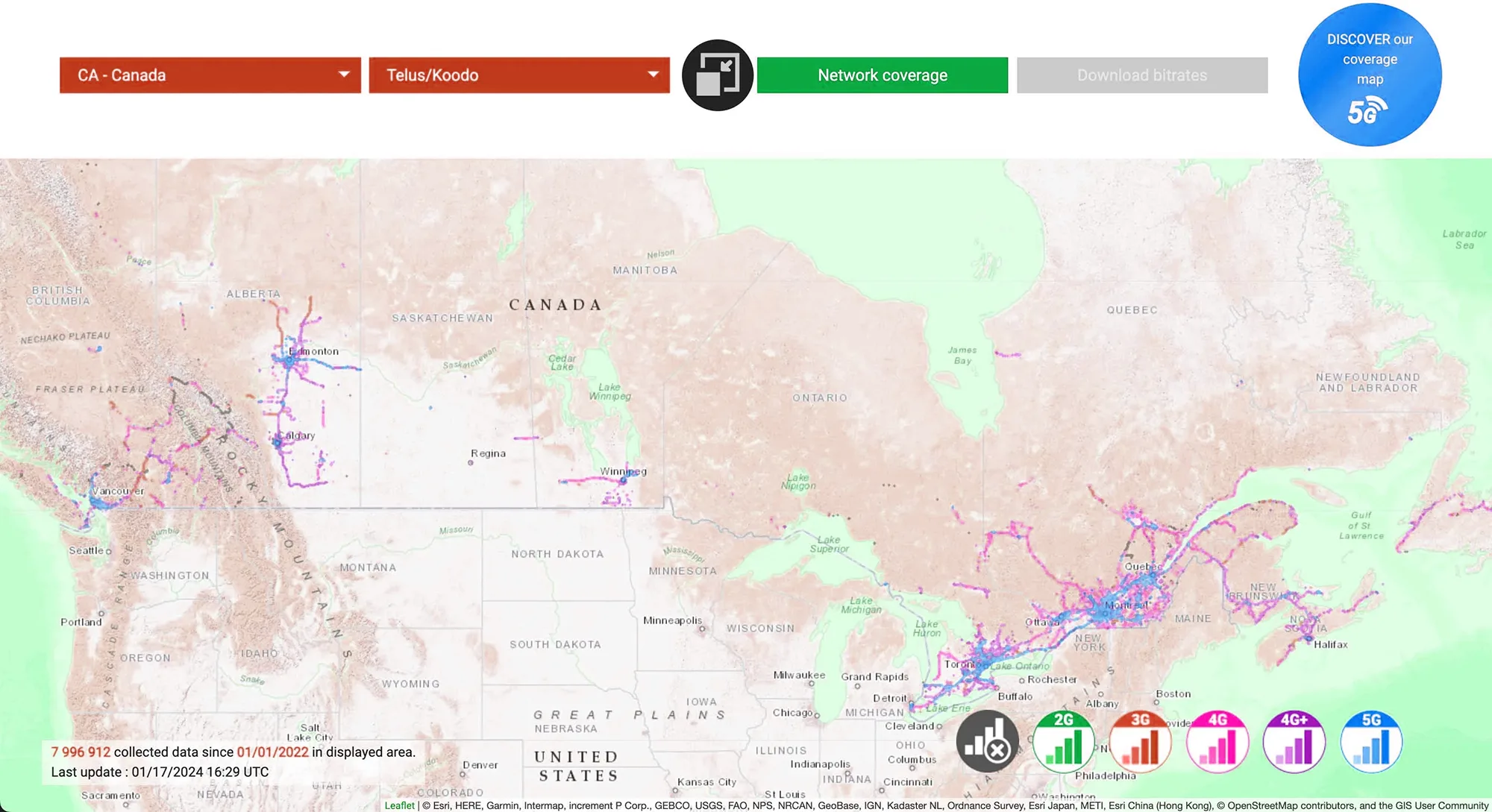 پوشش شبکه همراه تلوس کانادا